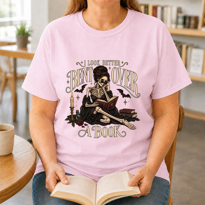 I Look Better Bent Over A Book Printed T-Shirt | Halloween Smut Book Lover Gift Light Pink