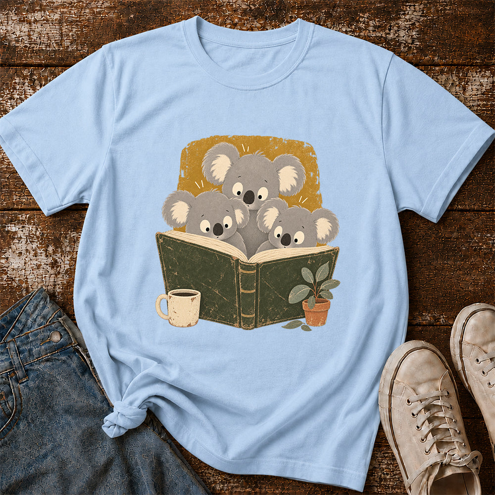 Minimal Japanese Koalas Reading Softstyle T-Shirt | Book Lover Gift Light Blue