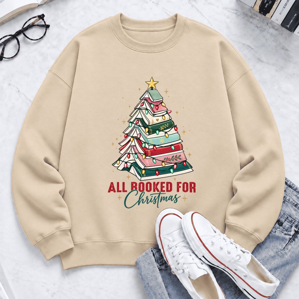All Booked For Christmas Softstyle Sweatshirt | Christmas Book Lover Gift Sand