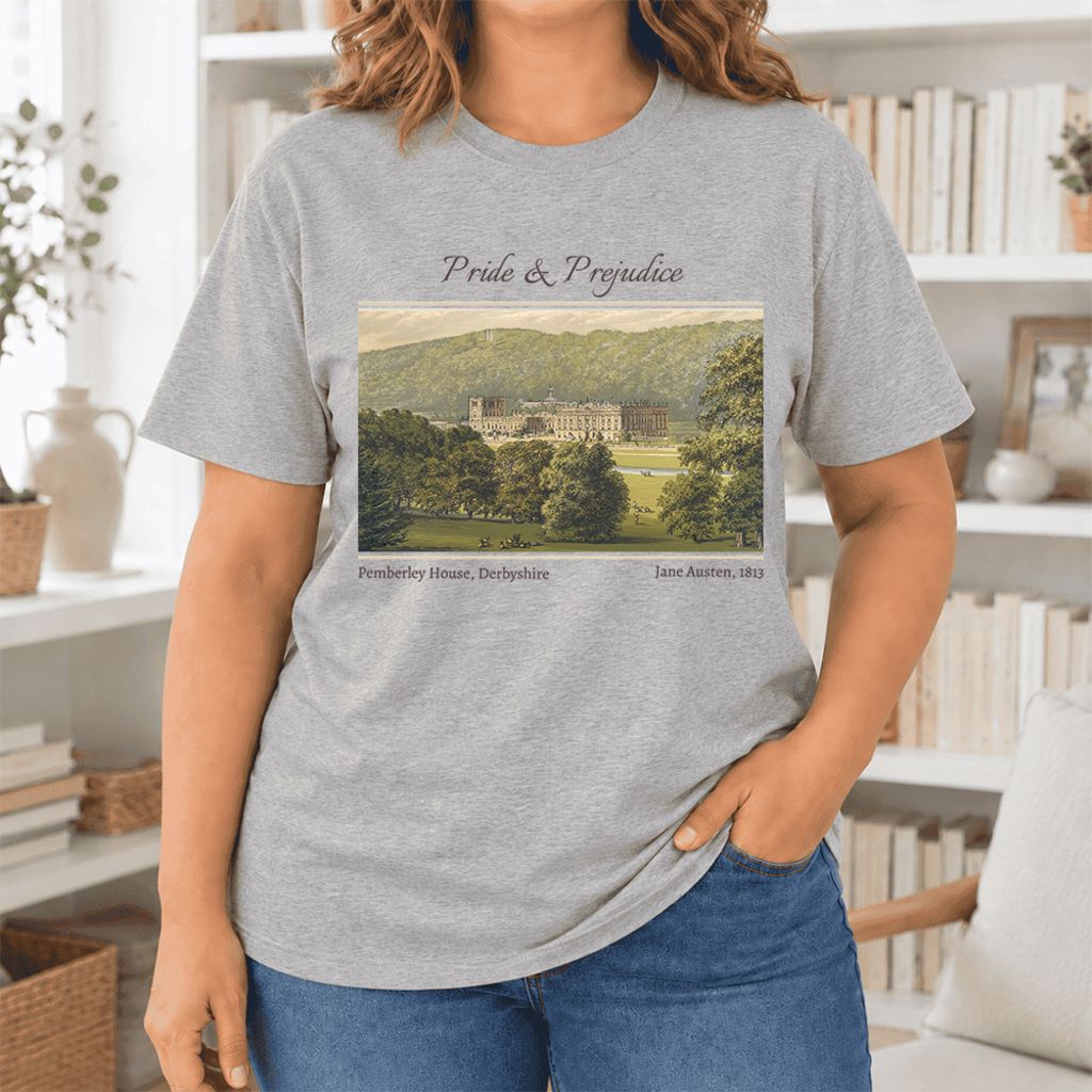 Pemberley House Pride And Prejudice Ultra-Soft Cotton T-Shirt | Gift Athletic Heather