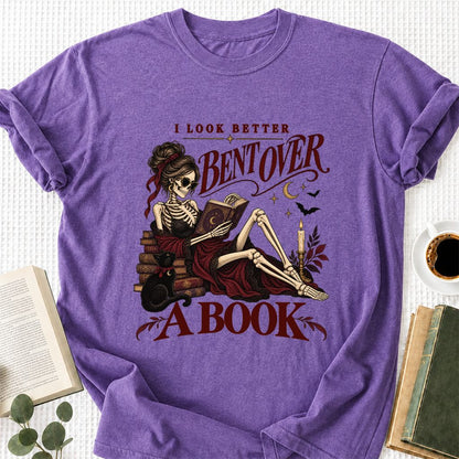 I Look Better Bent Over A Book Printed T-Shirt | Spicy Book Lover Gift Heather Purple