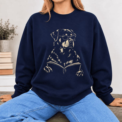Rottweiler Reading Book Softstyle Sweatshirt | Dog Mom Reader Gift Navy