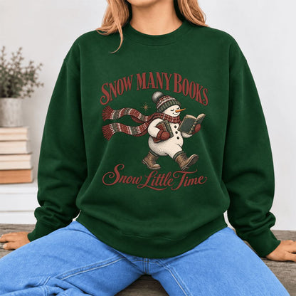 Snow Many Books Snow Little Time Softstyle Sweatshirt | Christmas Reader Gift Forest Green