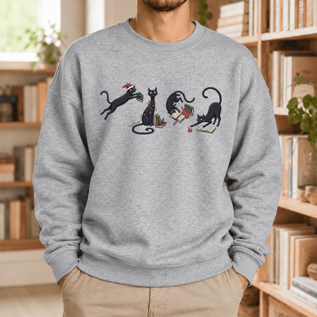 Christmas Reading Cats Softstyle Sweatshirt | Christmas Book Lover Gift Sport Grey