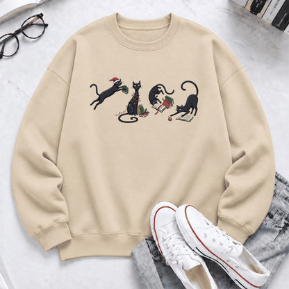 Christmas Reading Cats Softstyle Sweatshirt | Christmas Book Lover Gift Sand