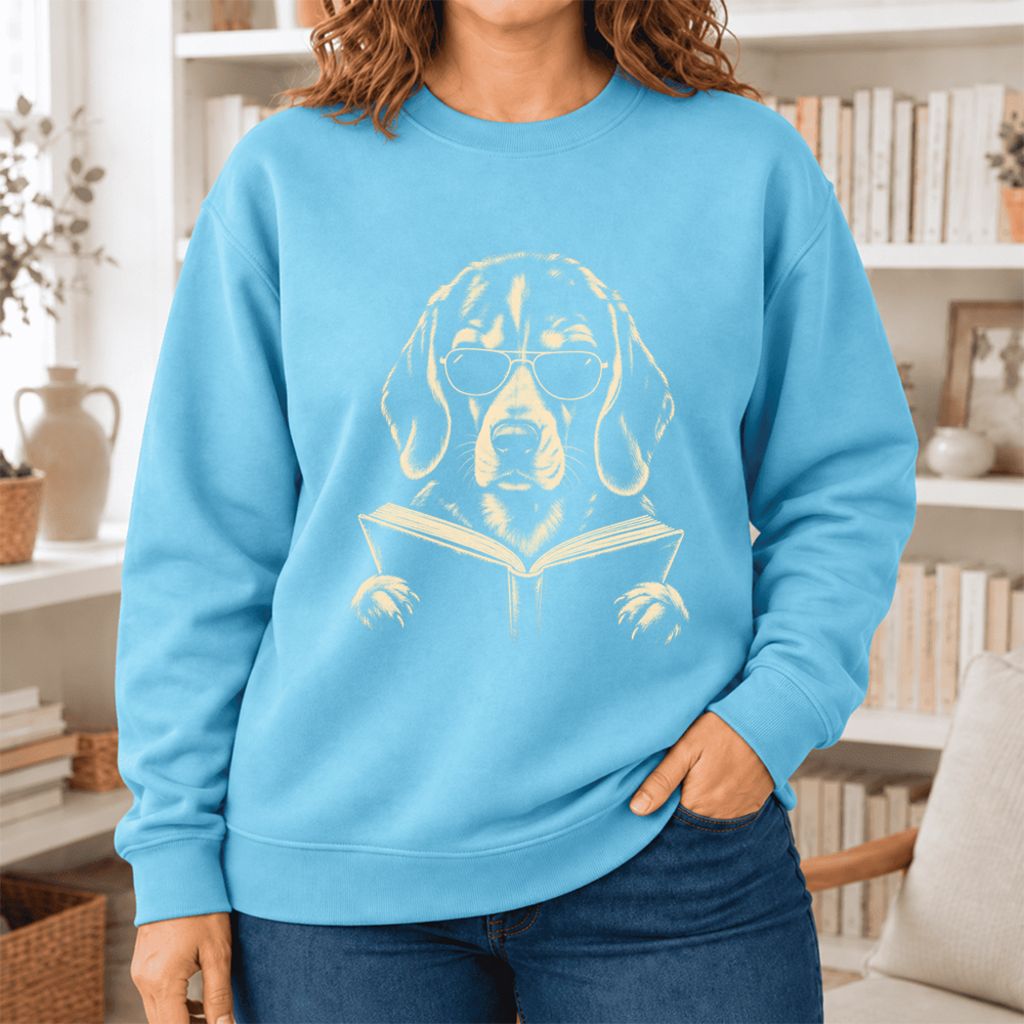Beagle Reading Book Softstyle Sweatshirt | Dog Mom Reader Gift Sky