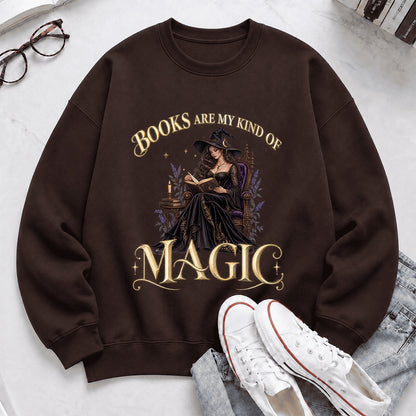 Books Are My Kind Of Magic Crewneck Sweatshirt | Halloween Literary Fantasy Book Lover Gift Dark Chocolate