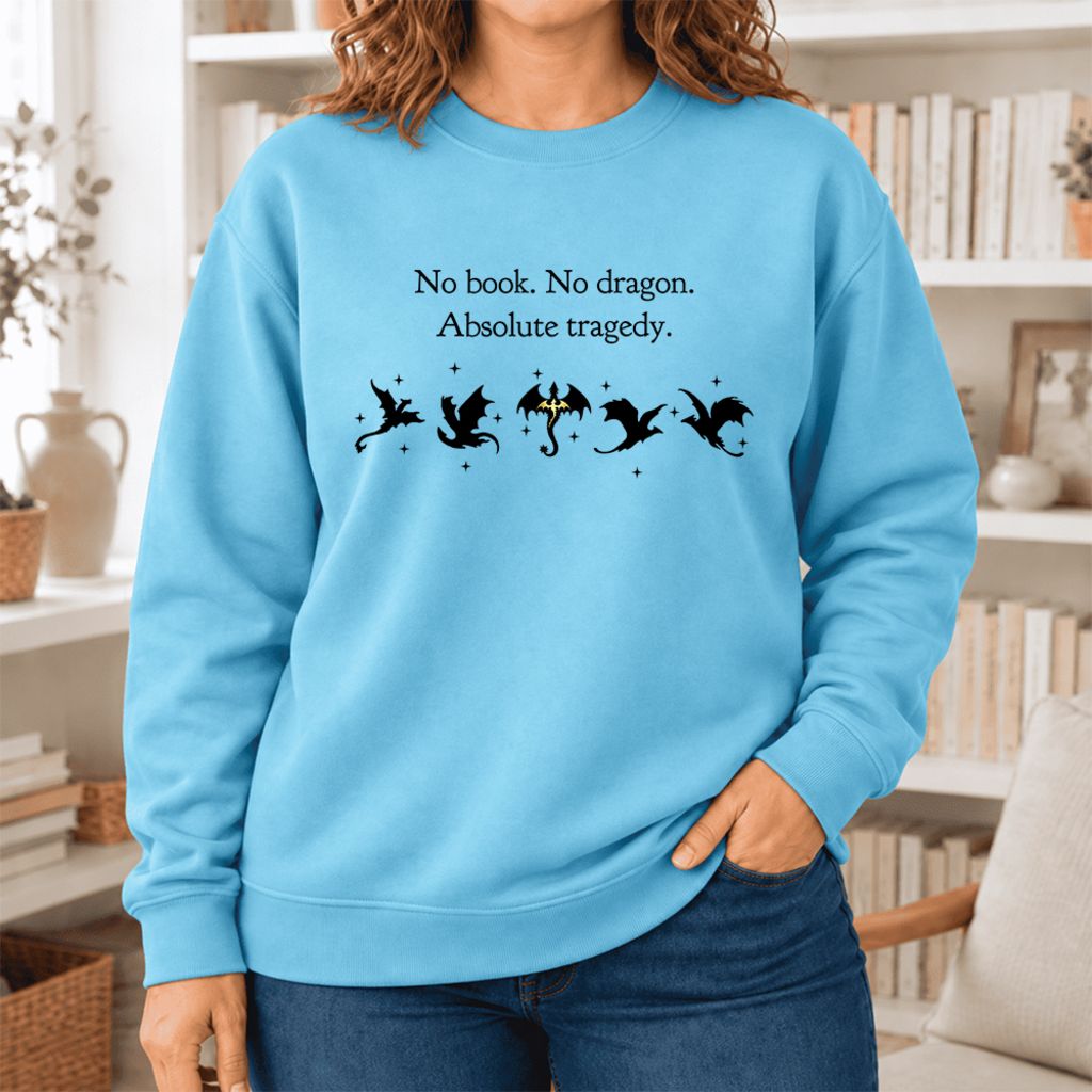 No Book, No Dragon Softstyle Sweatshirt | Fantasy Reader Gift Sky