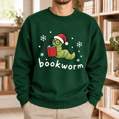 Christmas Bookworm Softstyle Sweatshirt | Christmas Book Lover Gift Forest Green