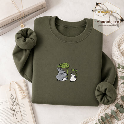 Forest Spirits and Flowers Embroidered Sweatshirt | Reader Gift Military Green