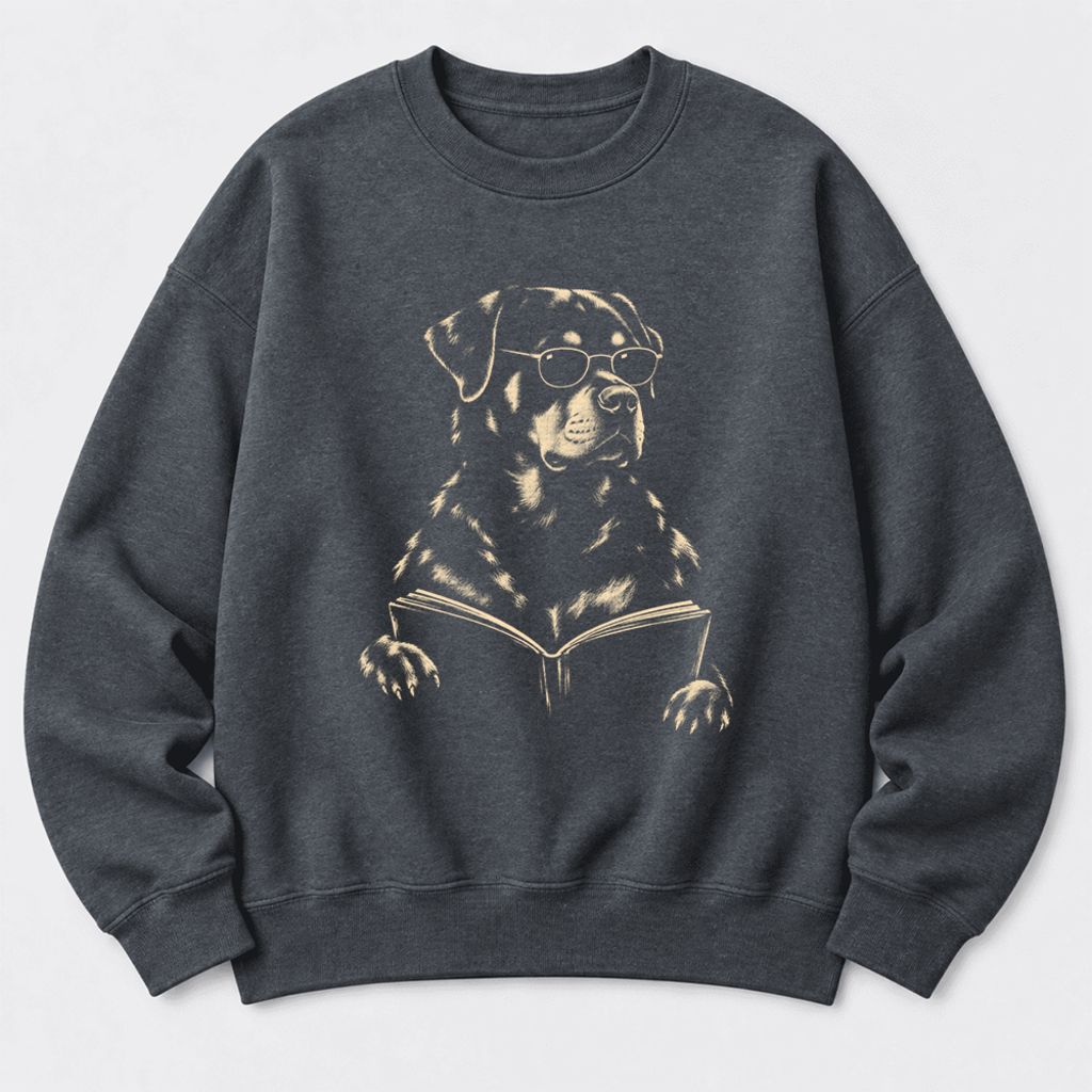 Rottweiler Reading Book Softstyle Sweatshirt | Dog Mom Reader Gift Dark Heather