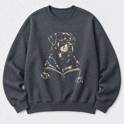 Rottweiler Reading Book Softstyle Sweatshirt | Dog Mom Reader Gift Dark Heather