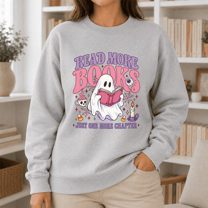 Read More Books Printed Sweatshirt | Halloween Book Lover Gift Sport Grey