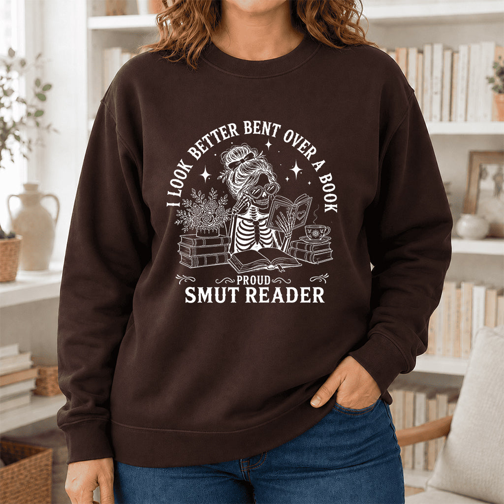 I Look Better Bend Over A Book Crewneck Sweatshirt | Reader Gift Dark Chocolate