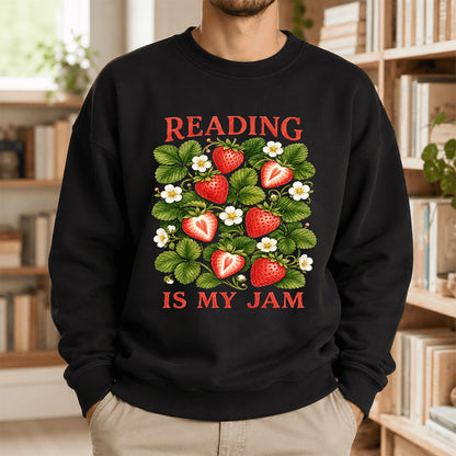 Reading Is My Jam Crewneck Sweatshirt | Reader Gift Black