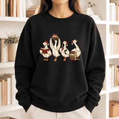 Christmas Reading Ducks Softstyle Sweatshirt | Christmas Book Lover Gift Black