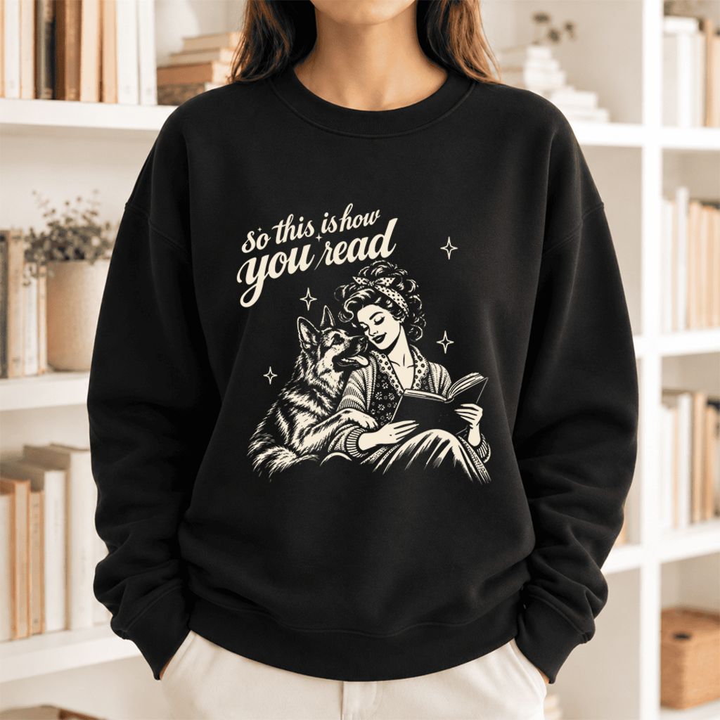 How You Read German Shepherd Softstyle Sweatshirt | Cozy Dog Mom Reader Gift Black