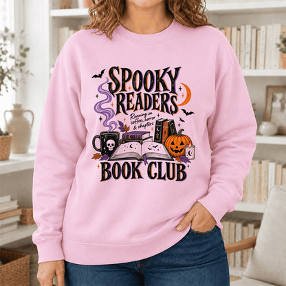 Spooky Readers Book Club Printed Sweatshirt | Halloween Book Lover Gift Light Pink