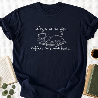 Funny Cats and Books Design Softstyle T-Shirt | Book Lover Gift Navy