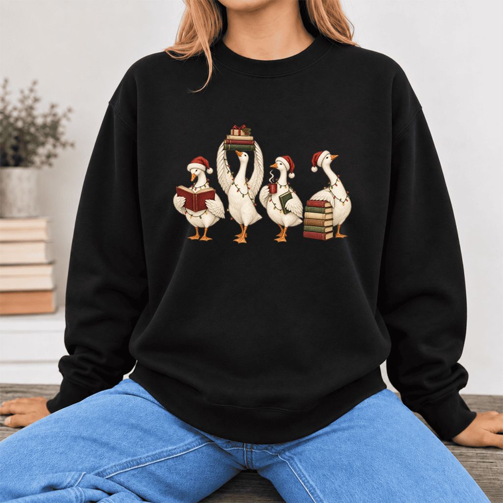 Christmas Reading Ducks Softstyle Sweatshirt | Christmas Book Lover Gift Black