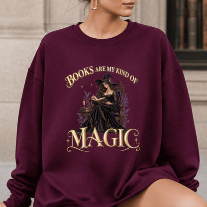 Books Are My Kind Of Magic Crewneck Sweatshirt | Halloween Literary Fantasy Book Lover Gift Maroon