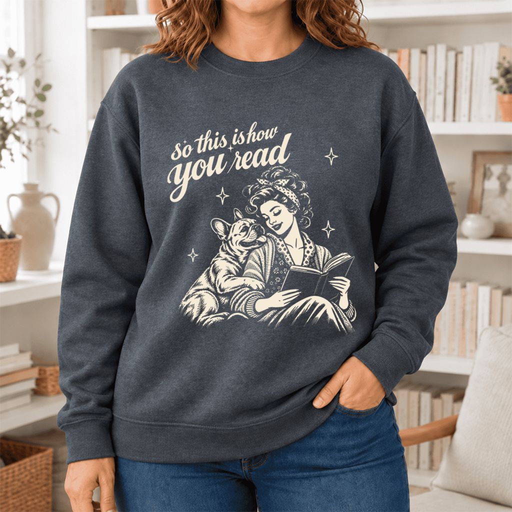 How You Read French Bulldog Softstyle Sweatshirt | Cozy Dog Mom Reader Gift Dark Heather