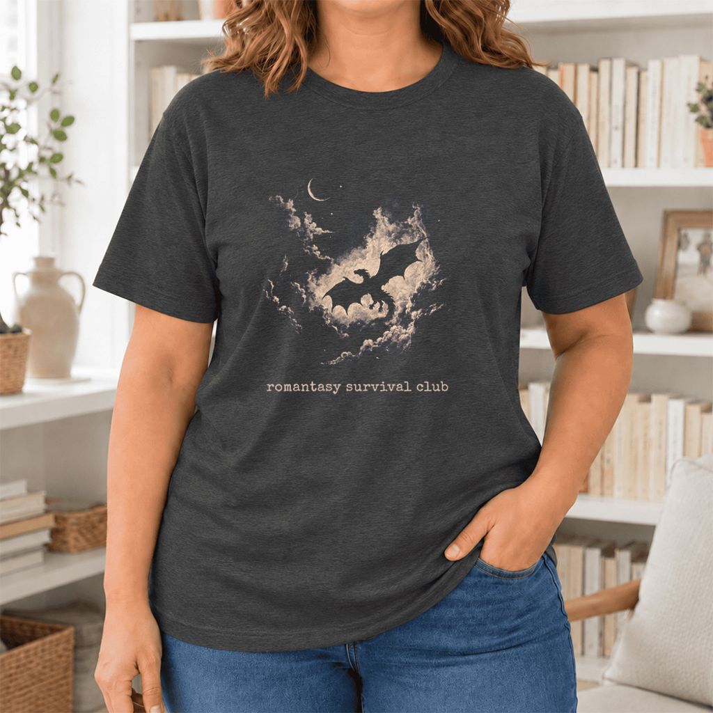 Romantasy Survival Club Ultra-Soft Cotton T-Shirt | Fantasy Book Lover Gift Dark Grey Heather