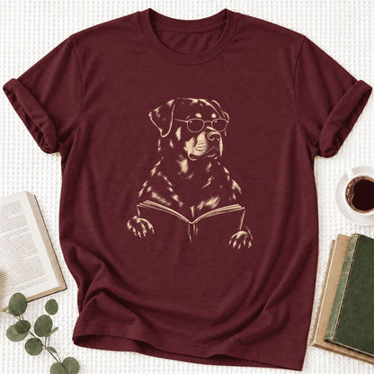Rottweiler Reading Book Ultra-Soft Cotton T-Shirt | Dog Mom Reader Gift Maroon