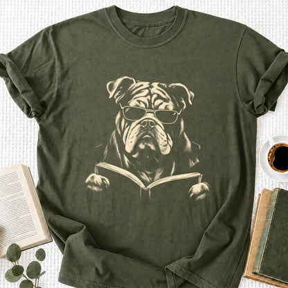 Bulldog Reading Book Softstyle T-Shirt | Book Lover Gift Military Green