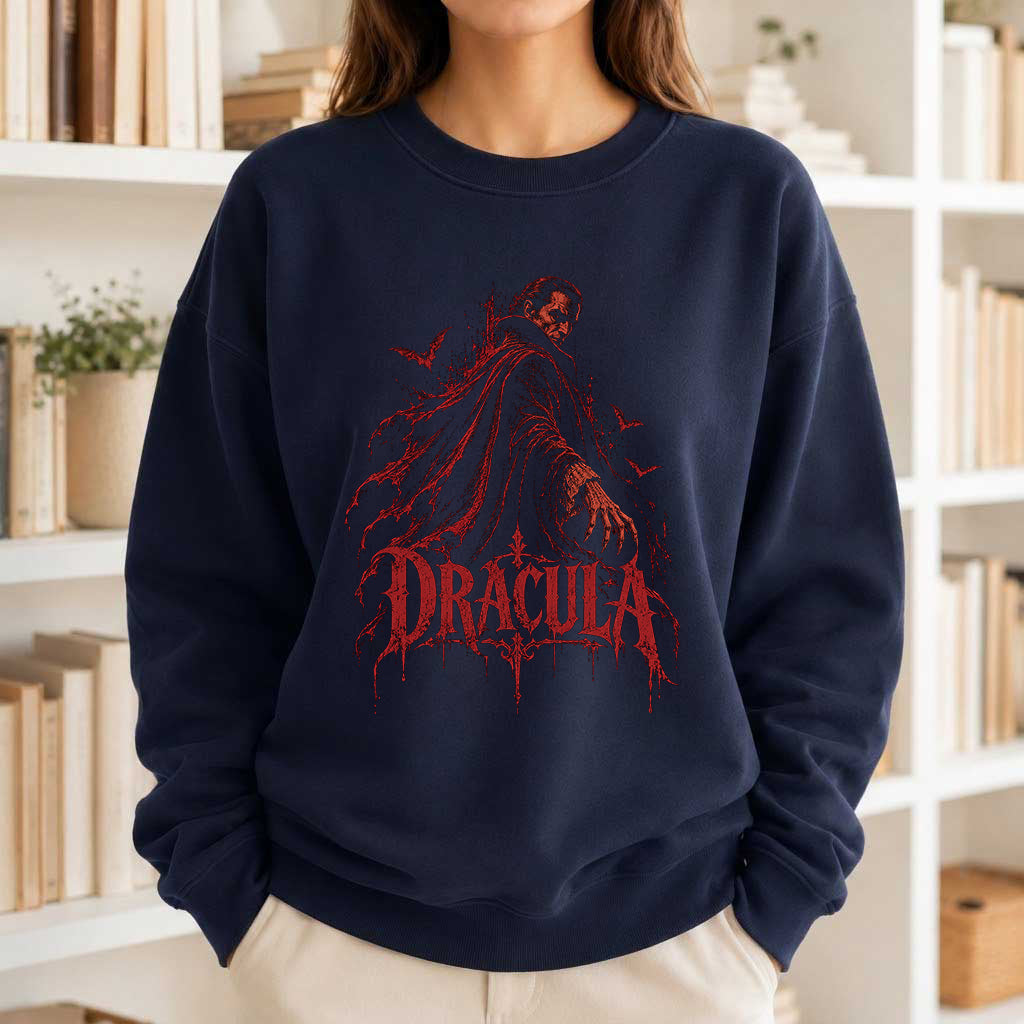 Dracula Vampire Gothic Crewneck Sweatshirt | Halloween Book Lover Gift Navy