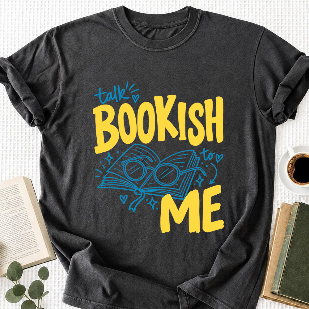 Talk Bookish To Me Cotton T-Shirt | Book Lover Gift Dark Heather