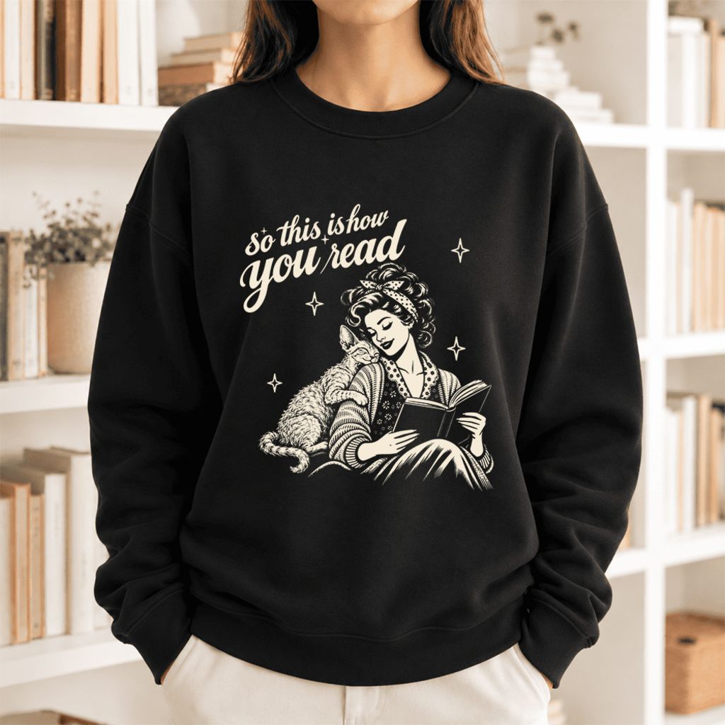 How You Read Devon Rex Softstyle Sweatshirt | Cozy Cat Lover & Reader Gift Black