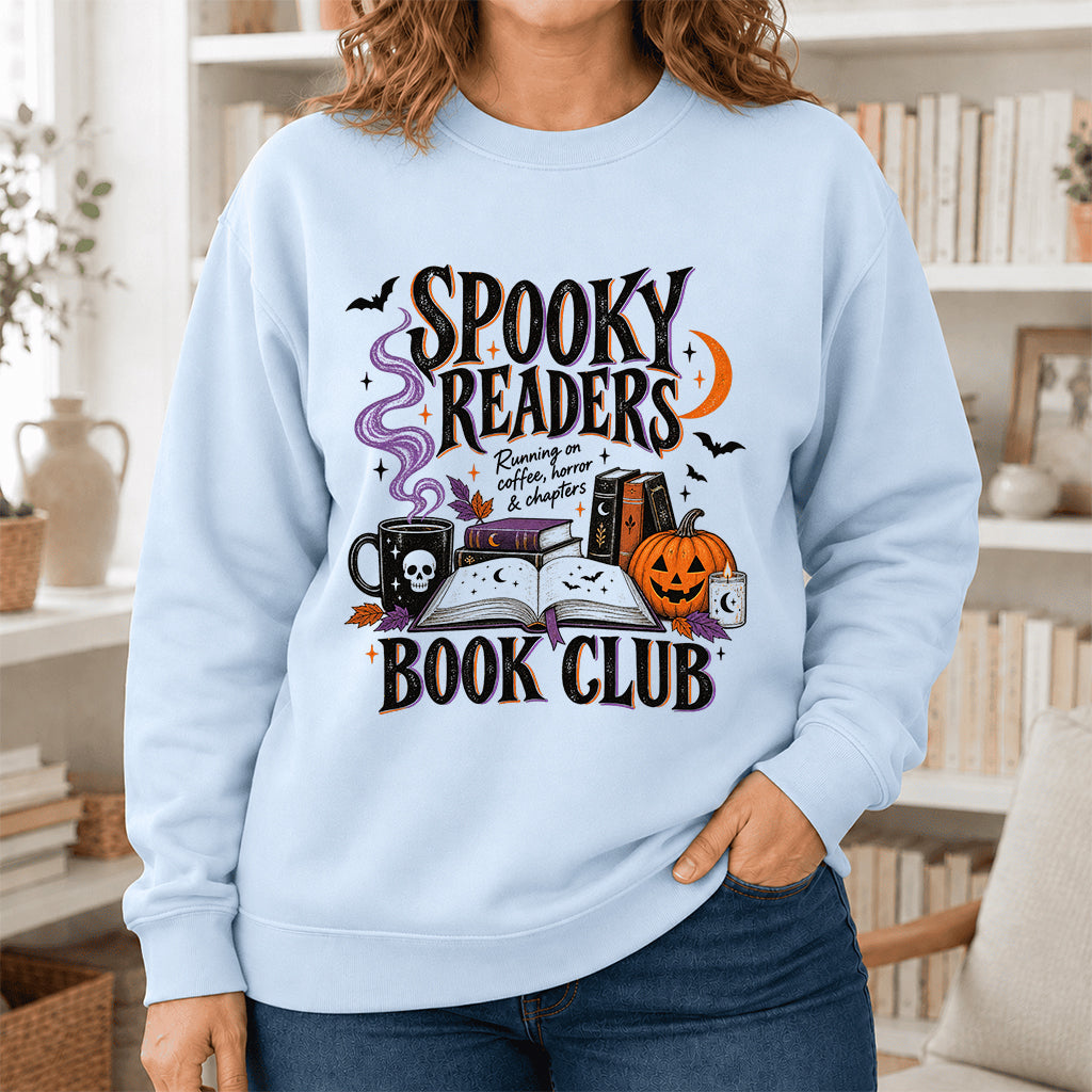 Spooky Readers Book Club Printed Sweatshirt | Halloween Book Lover Gift Light Blue