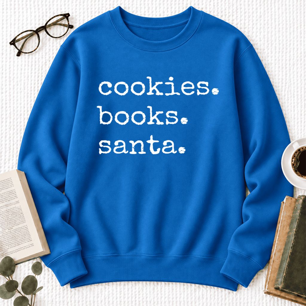 Cookies Books Santa Softstyle Sweatshirt | Christmas Book Lover Gift Royal