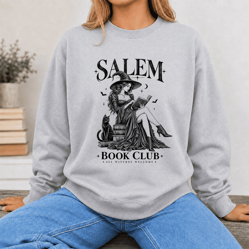Salem Book Club Printed Sweatshirt | Spooky Book Lover Gift Sport Grey