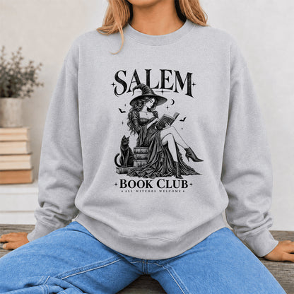 Salem Book Club Printed Sweatshirt | Spooky Book Lover Gift Sport Grey