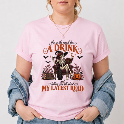 Telling You All About My Lastest Read Printed T-Shirt | Halloween Reader Gift Light Pink