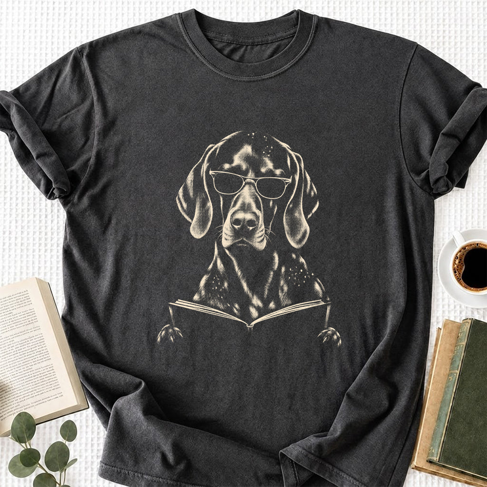 German Shorthaired Pointer Reading Book Softstyle T-Shirt | Book Lover Gift Dark Heather