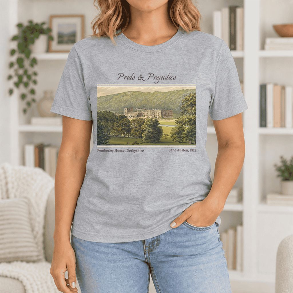 Pemberley House Pride And Prejudice Ultra-Soft Cotton T-Shirt | Gift Athletic Heather