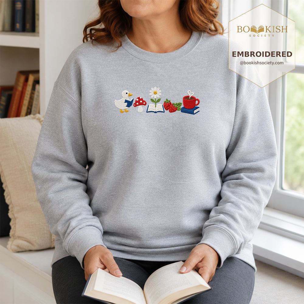 Duck Mushroom Embroidered Sweatshirt | Reader Gift Sport Grey