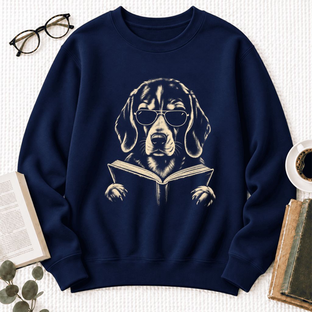 Beagle Reading Book Softstyle Sweatshirt | Dog Mom Reader Gift Navy