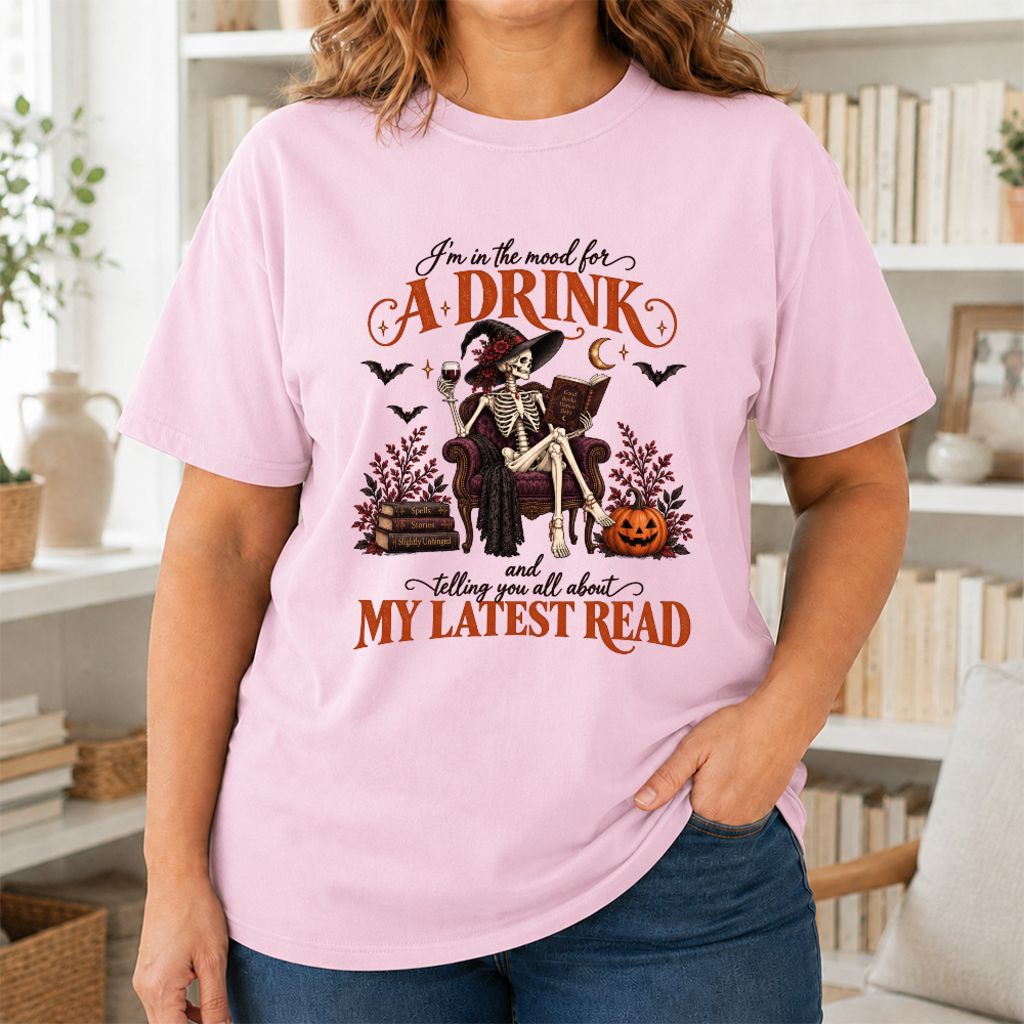 Telling You All About My Lastest Read Printed T-Shirt | Halloween Reader Gift Light Pink