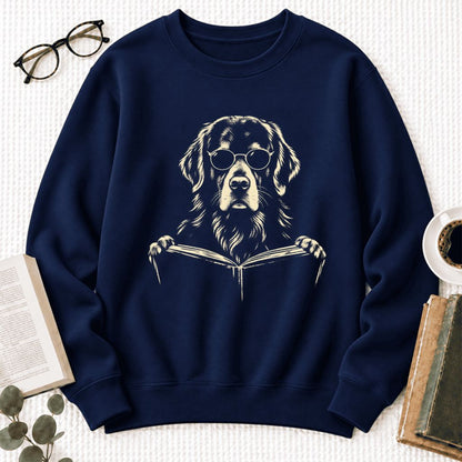 Golden Retriever Reading Book Softstyle Sweatshirt | Golden Retriever Gift Navy