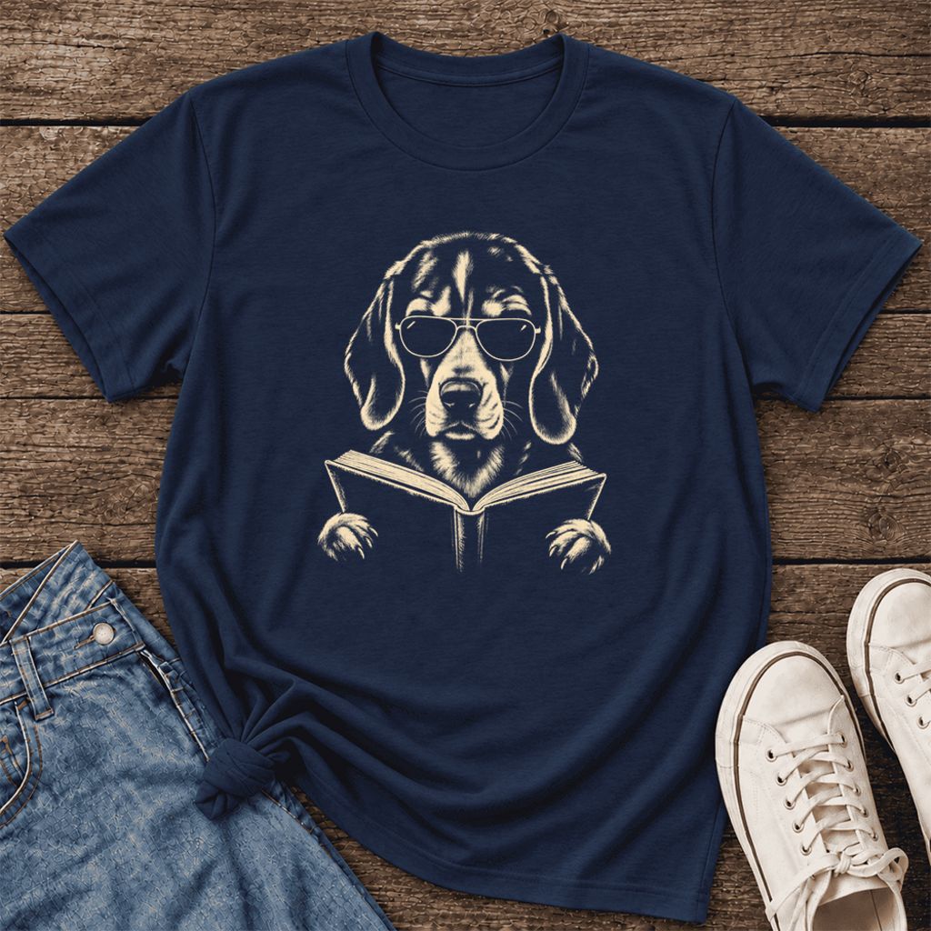 Beagle Reading Book Ultra-Soft Cotton T-Shirt | Beagle Lover Gift Navy