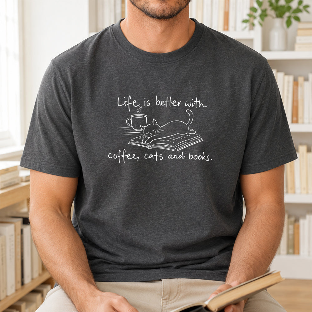 Funny Cats and Books Design Softstyle T-Shirt | Book Lover Gift Dark Heather