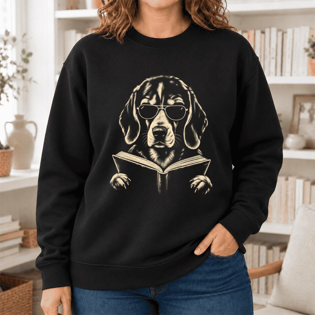 Beagle Reading Book Softstyle Sweatshirt | Dog Mom Reader Gift Black