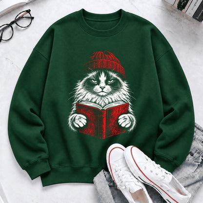 Vintage Reading Cat Ragdoll Softstyle Sweatshirt | Christmas Reader Gift Forest Green