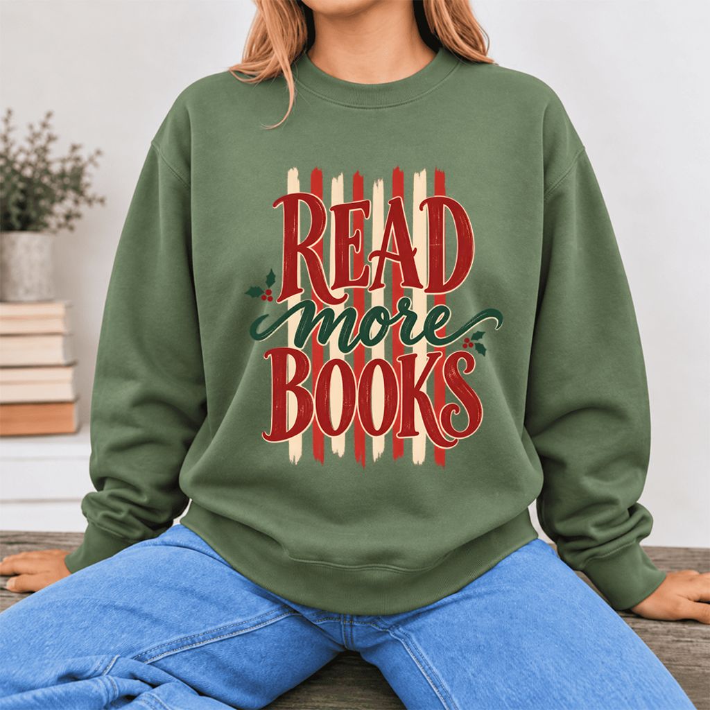 Read More Book Christmas Softstyle Sweatshirt | Christmas Book Lover Gift Military Green