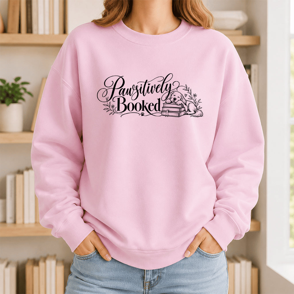 Pawsitively Booked Crewneck Sweatshirt | Dog Lover & Reader Gift Light Pink