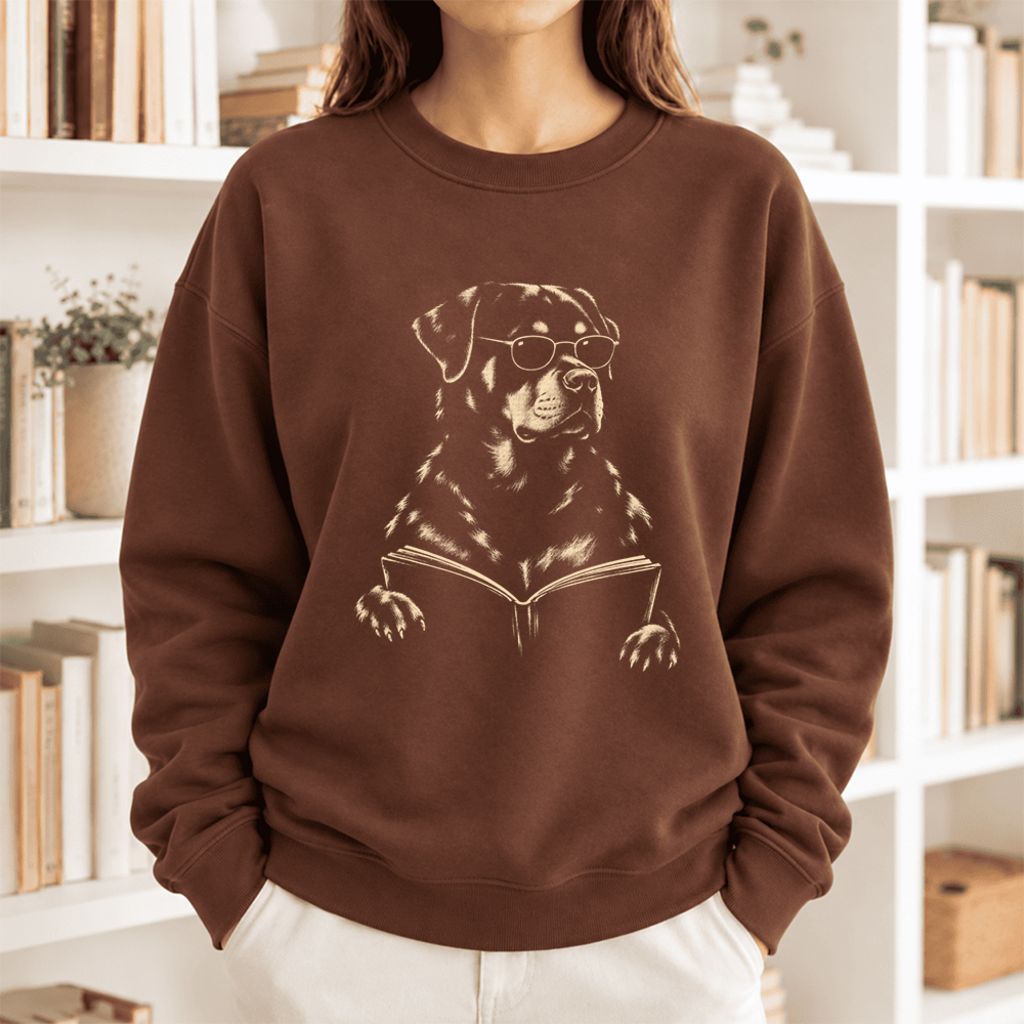 Rottweiler Reading Book Softstyle Sweatshirt | Dog Mom Reader Gift Cocoa